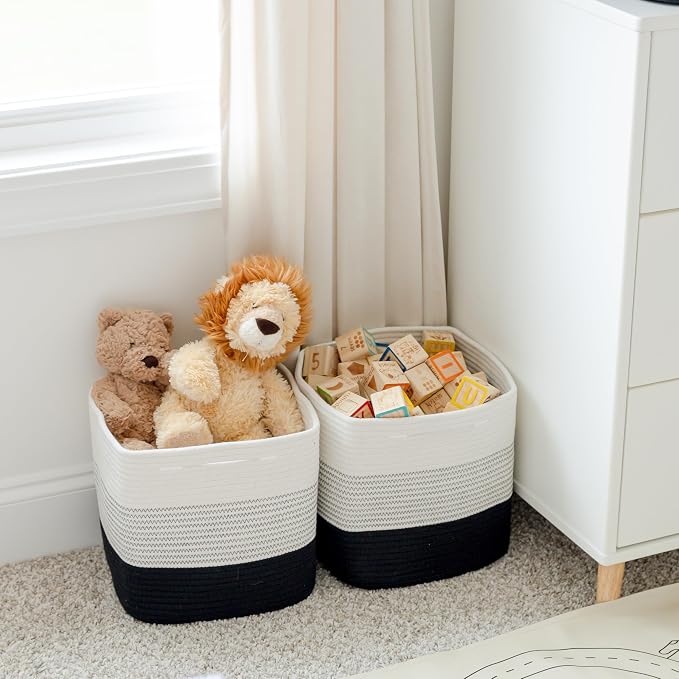 NaturalCozy Storage Cubes 11 Inch Cotton Rope Woven Baskets for Organizing, 3-Pack | Cube Storage Bin | Square Storage Baskets for Shelves Organizer, Classroom, Kids Toy Bins, Closet, Baby Nursery - Image 7