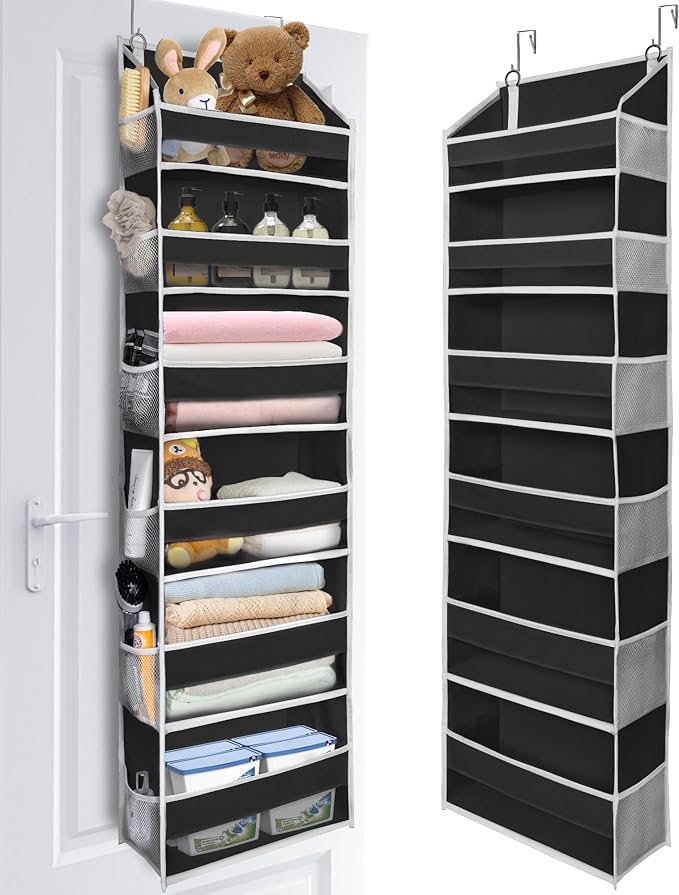 ULG Over The Door Organizer with 6 Large Pockets 12 Side Pockets, 50lbs Weight Capacity Door Hanging Organizer for Bedroom, Bathroom Black by ULG