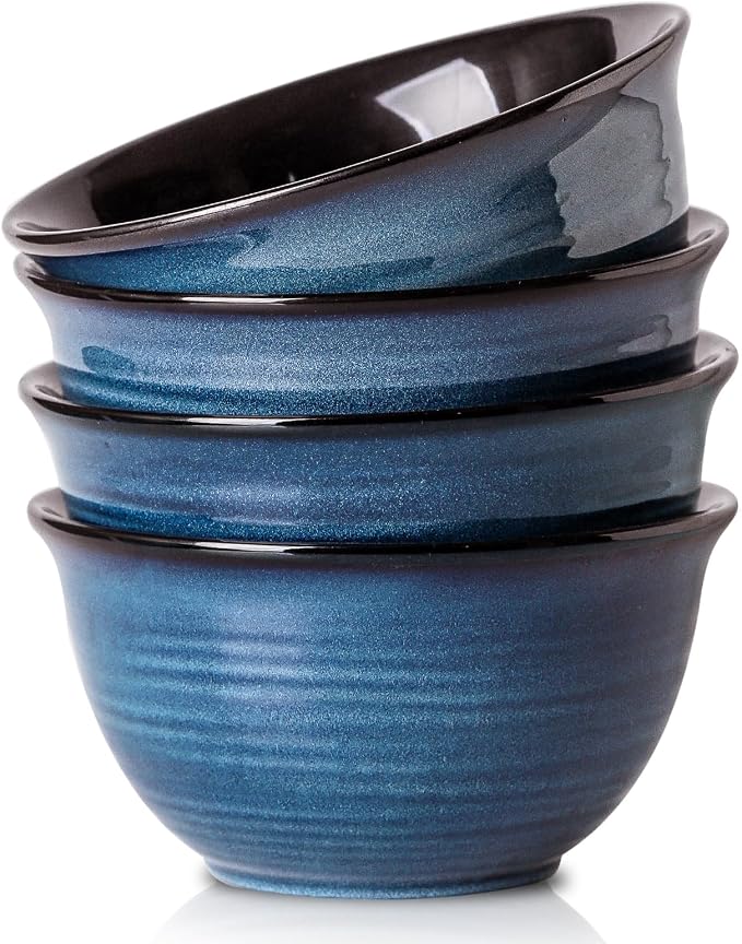 Hasense Ceramic Soup Bowls Set of 4, 40 Ounce Large Cereal Bowls for Kitchen, 7 Inch Serving Bowls for Salad Pasta Ramen Pho Popcorn, Dishwasher Microwave Safe, Navy Blue by Hasense