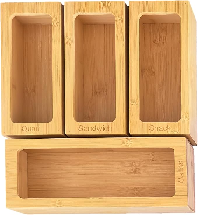 Incredinest Bamboo Drawer Organizer Bag Holder – Modular Design Zip Lock Bag Organizer Plastic Wrap Dispenser with Cutter – Baggie Organizer for Drawer with Single and Double Wrap Dispenser - Image 7