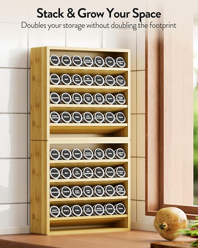 Orimade 4 Tier Spice Rack Organizer for Cabinet, Freestanding Bamboo Seasoning Rack for Countertop, Cupboard, Pantry, Kitchen, 13.18 x 4.13 x 12.2 inches(Spice Jars Not Included) - Image 3