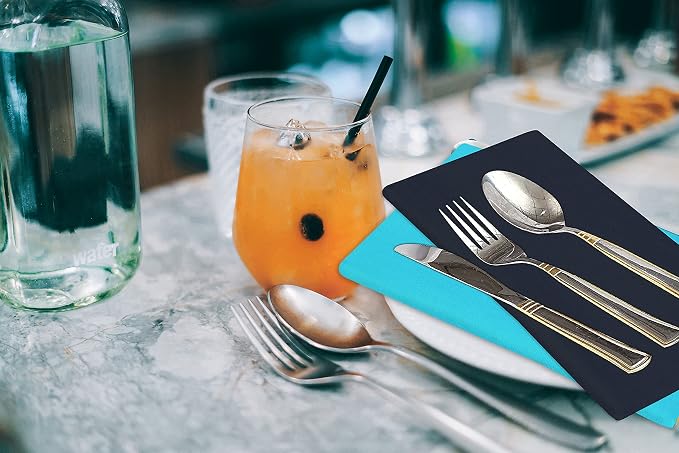 Ruvanti Cloth Napkins Set of 12, 18x18 Inches Napkin Cloth Washable, Soft, Durable, Absorbent Cotton Blend. Table Dinner-Napkin Cloth for Hotel, Lunch, Restaurant, Wedding Parties - Dark Grey & Teal - Image 4