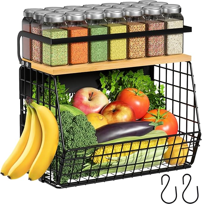 Magnetic Shelf for Fridge with Wood Lid, Fruit Potato and Onion Storage Bins, Pantry Organizers & Storage, Large Container Magnetic Spice Rack for Refrigerator, Kitchen Counter, Cabinet by Ofiray-home