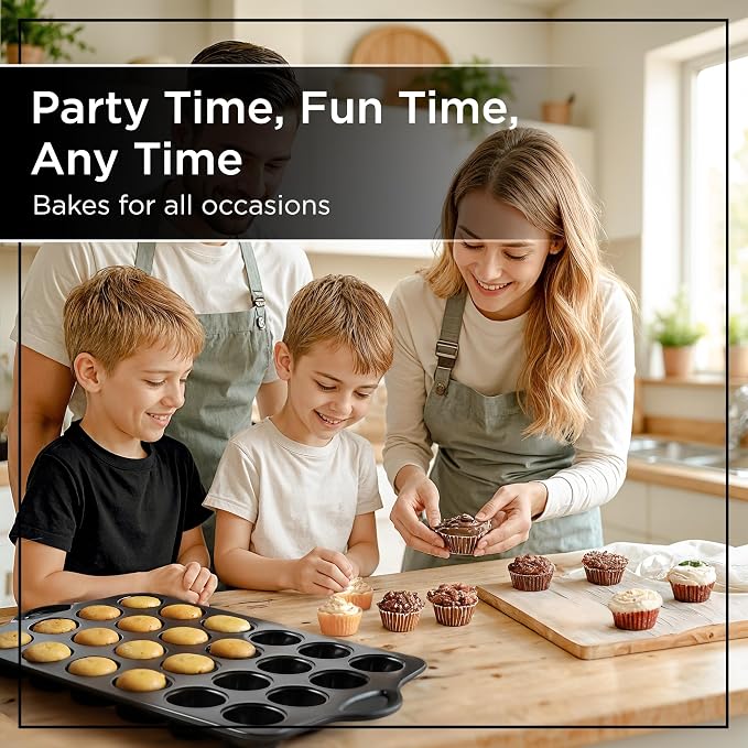 Wrenbury Mini Muffin Pan Non Toxic Set of 2 - Non Stick 24 Cup Small Cupcake Tray for Baking Joyful Bites - Dishwasher Friendly - Health Conscious Baking - 1.8" Cup - Image 4
