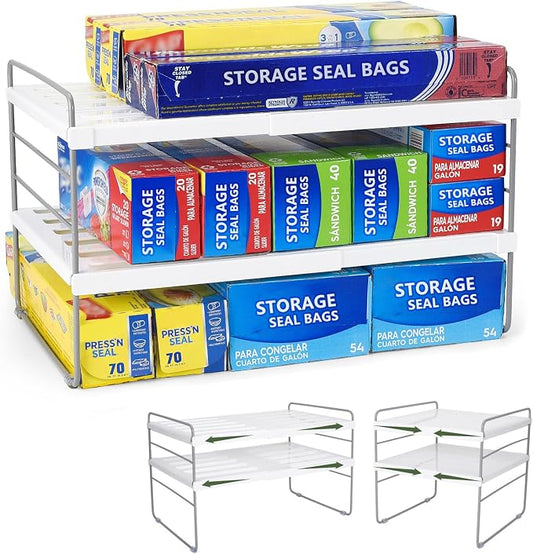 Pantry Organization and Storage for Kitchen - Expandable Kitchen Wrap Box Organizer Rack, Foil Organizer for Cabinet & Counter, Height & Width Adjustable Cupboard Storage Rack - (3 Tier 9.8 to 15.6"L) by HomeKitchen