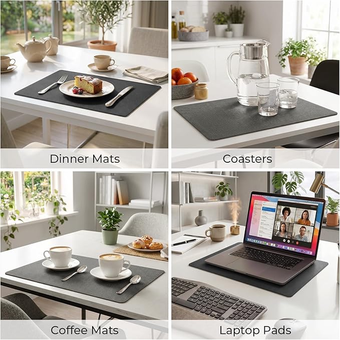 Romanstile Vinyl Placemats Set of 6, Reversible Faux Leather Heat Resistant Wipeable Table Mats, Waterproof Washable Non-Slip Table Placemats for Dining/Kitchen/Party/Outdoor (Grey Black, 12" x 17") - Image 5