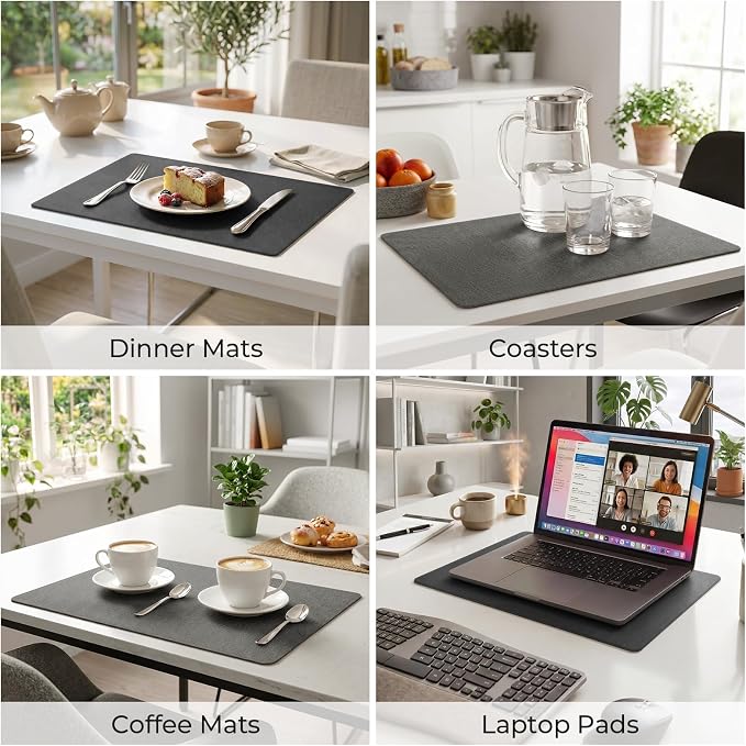 Romanstile Vinyl Placemats Set of 4, Reversible Faux Leather Heat Resistant Wipeable Table Mats, Waterproof Washable Non-Slip Table Placemats for Dining/Kitchen/Party/Outdoor (Grey Black, 12" x 17") - Image 5
