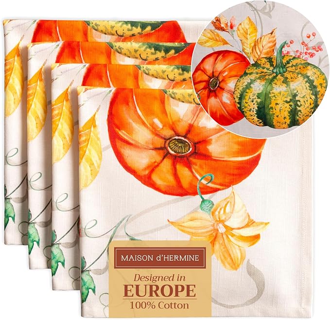 Maison d' Hermine Cloth Napkins Set of 4 Reusable 100% Cotton (20" x 20") | Everyday Square Napkins Cloth Washable Dinner Wedding Restaurant Hotel Kitchen Thanksgiving Christmas - Lumina by MaisondHermine