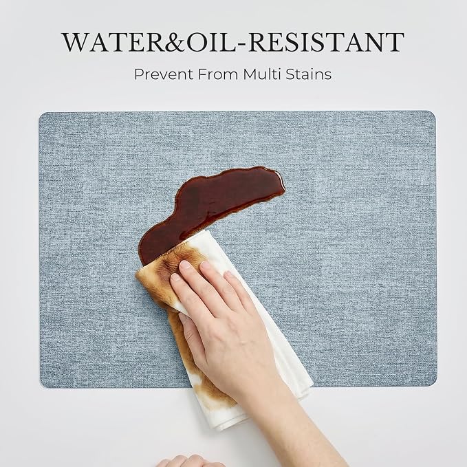 Romanstile Vinyl Placemats Set of 6, Reversible Faux Leather Heat Resistant Wipeable Table Mats, Waterproof Washable Non-Slip Table Placemats for Dining/Kitchen/Outdoor (Grey Sky Blue, 12" x 17") - Image 8