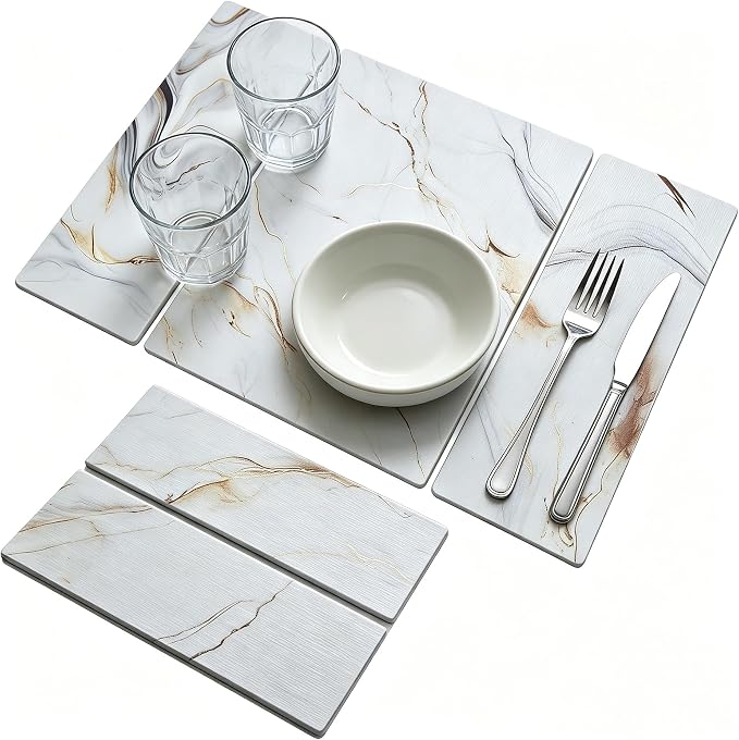 Stone Drying Mat for Kitchen Counter, Quick Diatomaceous Earth Mats for Dishes, 24"L x 16" W Super Absorbent Fast-Drying Collapsible Countertop Stone Mat (Marble White-08, 24" x 16") by Unknown