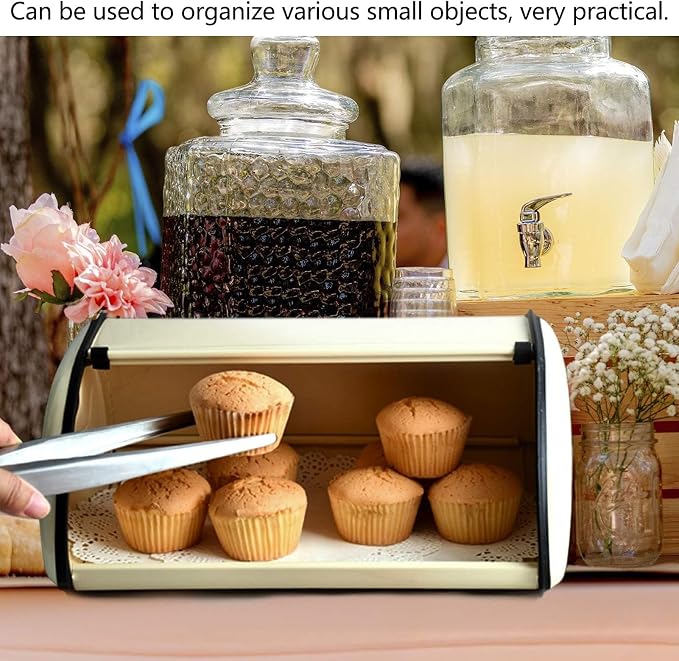 Metal Bread Box, Vintage Roll Top Bread Storage Bin for Kitchen | Countertop Bread Storage Holder, Large Space, Keeps Bakery Items Fresh Longer, Store Bread Cake Doughnut Biscuit Dry Food - Image 5