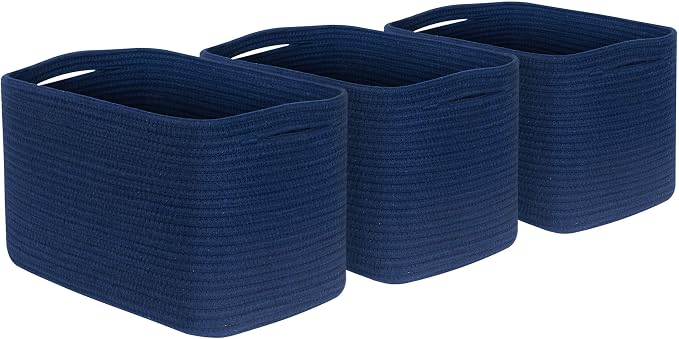 3-Pack Decorative Woven Storage Baskets for Shelves, Cube Bin Box for Organizing Books, Shoes, Dog Toys, Pantry Closet and Living Room Organizer, Navy Blue - Image 8