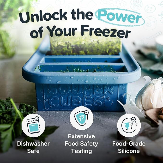 Souper Cubes 1/2 Cup Silicone Freezer Molds with Lids, Blueberry, 2-Pack | 100% Platinum-Cured Silicone Freezer Cubes, Oven & Microwave Safe, Perfect for Freezing Broth, Sauces, Sides and More - Image 3