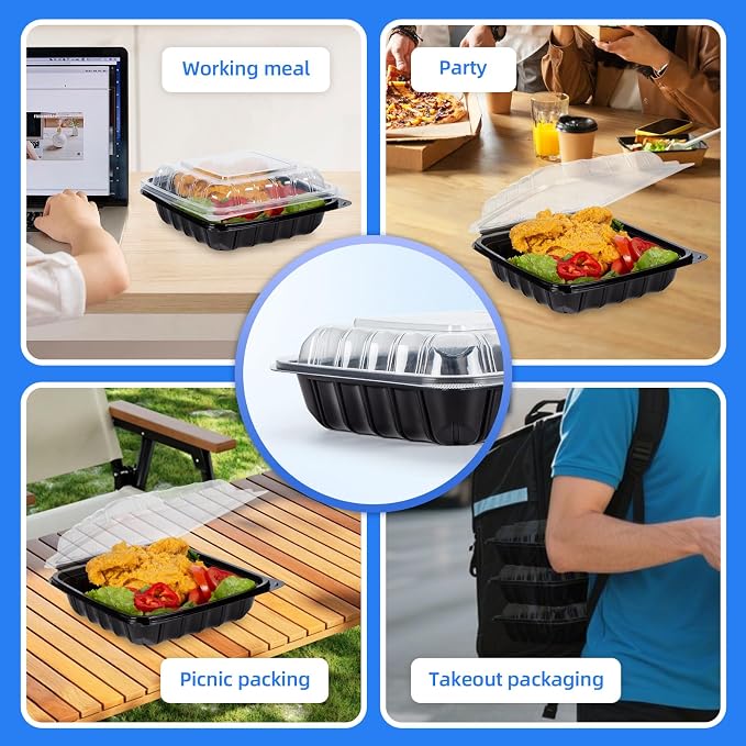 YANGRUI 25-Pack 34 oz 8" Clamshell Takeout Container Shrink-Wrapped No Wash | Steam-Resistant Anti-Fog Lid, Leakproof BPA-Free PP, Microwave Safe for Hot Soups, Restaurant To-Go & Branded Delivery - Image 5