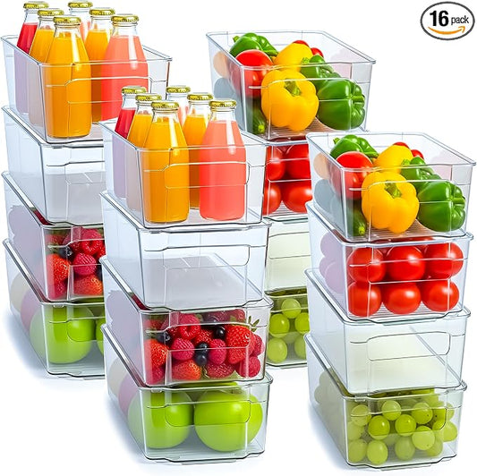 Utopia Home - Fridge & Refrigerator Organizer Bins (8 Pack), Clear Stackable Durable Plastic Storage Containers with Easy Grip Handles for Pantry, Kitchen Cabinets & Countertops (16) by UTOPIAHOME