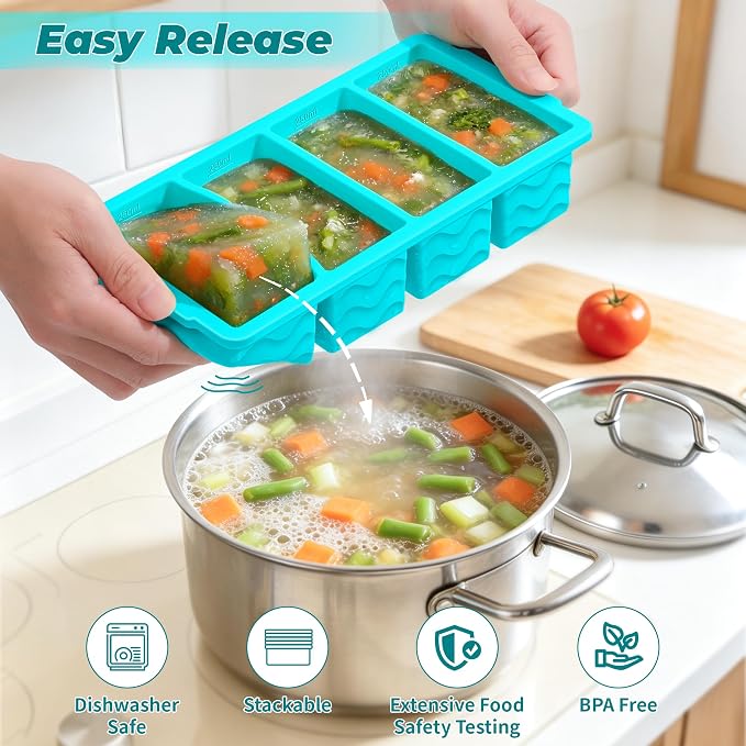 Silicone Freezer Molds for Food, 5-Pack with Steel Rim for Meal Prep | 100% Food-Grade Silicone, BPA-Free, Oven and Dishwasher Safe. Perfect for Freezing Lasagna, Casseroles, Soups & Sauces - Image 4