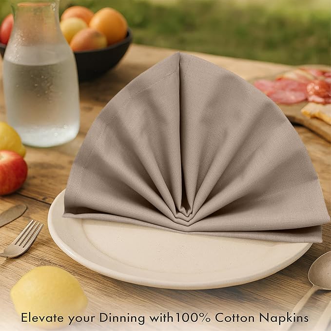 Ruvanti Cloth Napkins Set of 6, 100% Cotton High GSM 18x18 Inches Soft, Washable, Highly Durable & Absorbent, Perfect for Parties, Christmas, Thanksgiving Dinners – Light Taupe - Image 3