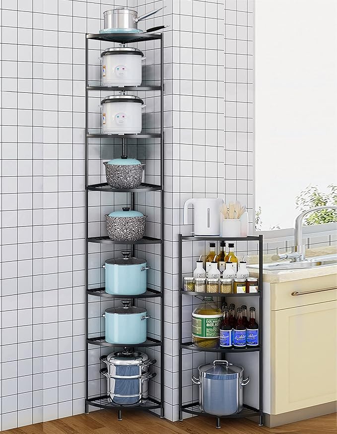 Kitchen Corner Shelf Rack, Multi-layer Pot Rack Storage Organizer Metal Shelves Holder (8 Tier) - Image 5