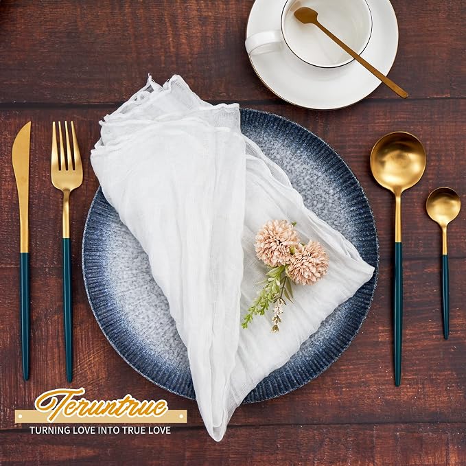 84 Packs Gauze Cheesecloth Napkins 20 x 20 Inch White Wrinkled Dinner Napkins, Rustic Boho Napkins Soft Cloth Napkins for Wedding Party Event Dinner Table Decoration - Image 4