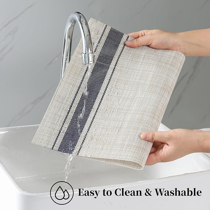 Leetaltree Khaki-Blue Placemats, Heat Resistant Non-Slip Place mats for Dining Table, Washable Durable PVC Vinyl Woven Table Mats (Set of 4) - Image 3