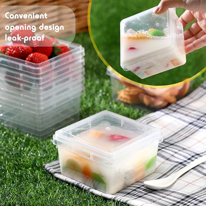 12 oz 50 Pack Small Square Deli Containers with Lids Plastic Freezer Food Reusable Meal Dessert Ice Cream Containers with Labels for Takeout Meal Storage Microwave Freezer Safe(Clear,) - Image 6
