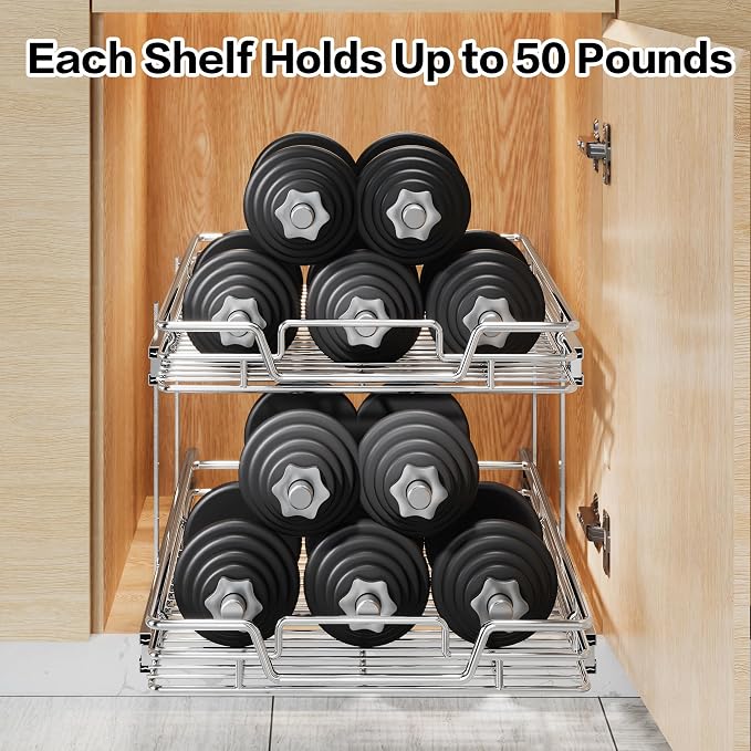 2-Tier Kitchen Cabinet Pull Out Shelf and Drawer Organizer Slide Out Pantry Storaqe Basket in Multiple Sizes (19" W x 21" D) - Image 6
