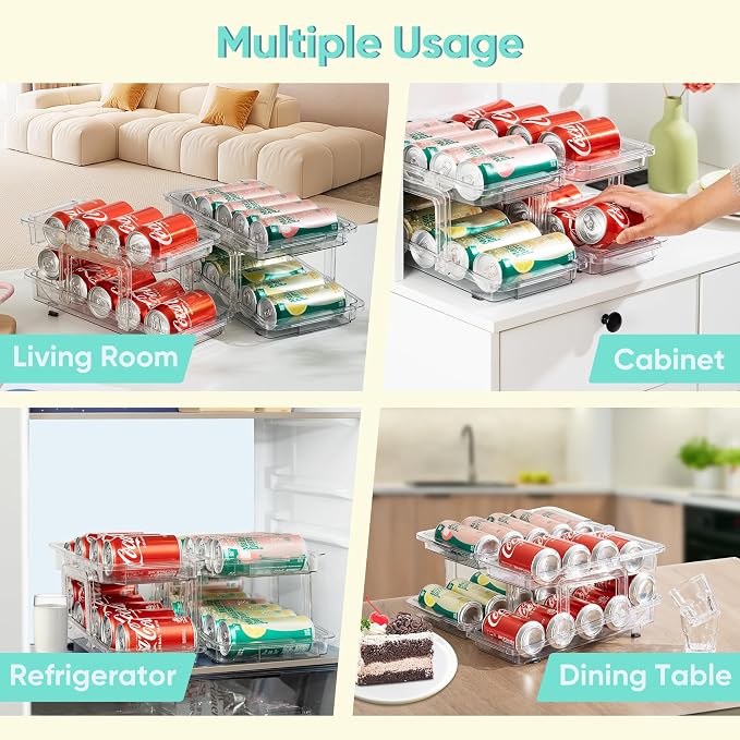 VUSIGN Expandable Soda Can Organizer 2 Pack, Adjustable Width Can Dispenser for Refrigerator 6.1''-9.38'' W, Drink Organizer for Fridge, Can Holder for Standard and Tall Can, Clear - Image 7