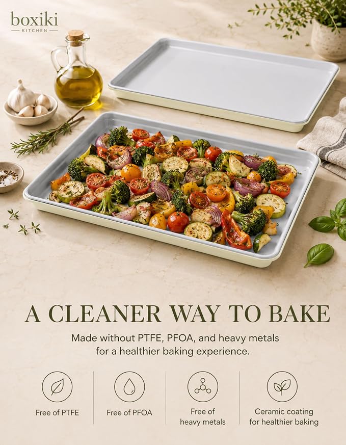 Ceramic Baking Sheet Half Size 17"x11" - Heavy Duty 0.6mm Aluminized Steel Pan, KFCC Ceramic Coating Nonstick Cookie Sheet, Oven Safe to 550°F, Rustproof & Warp Resistant Baking Tray - Image 7