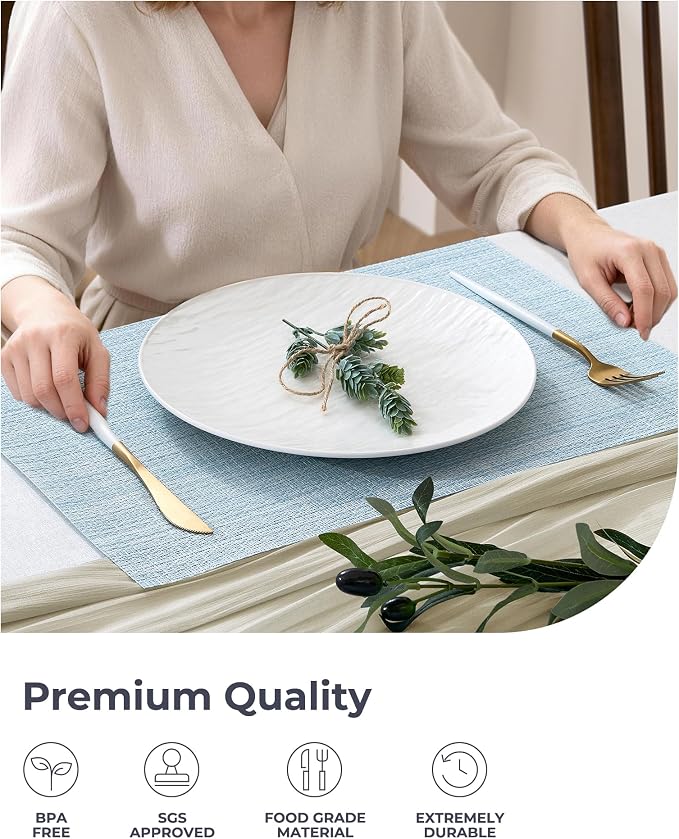 Leetaltree Soft Sky Blue Woven Placemats Set of 12 - Heat Resistant Non-Slip Place mats for Dining Table, Washable Durable PVC Vinyl Woven Table Mats(Sky Blue, 12) - Image 6