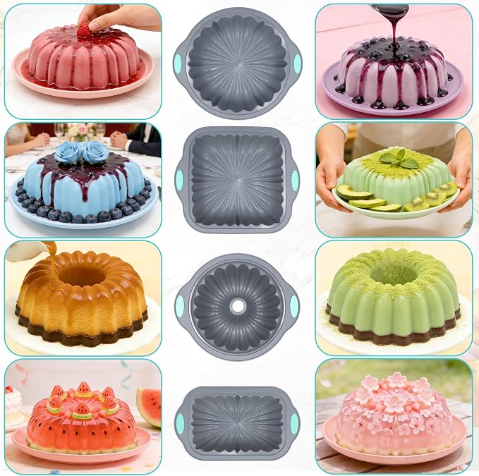 69 Pieces Silicone Baking Set, Non-Stick Bakeware Set with Cake Pans, Muffin Cups, Food Grade Silicone Baking Molds for Cakes, Bread, Muffins, Brownies, Light Grey - Image 2