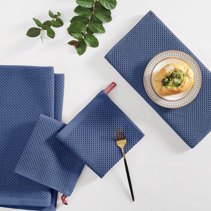 Homaxy 12 Pack 100% Cotton Kitchen Towels and Dishcloths Set, Navy Blue | 12 x 12 Inches and 13 x 28 Inches Kitchen Towels Set, Ultra Soft Absorbent Dish Cloths for Washing Dishes - Image 6