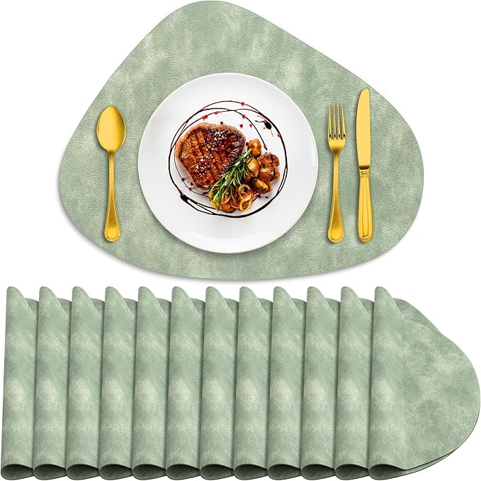 ADRIMER Placemats, Heat Resistant Round Placemats Set of 12 Washable 13 x 17 Inch, Waterproof Table Mats Wipeable for Kitchen, Dining Room Table Christmas Decor, Green by Adrimersdreamistobeanindispensablecompanioninyourlife