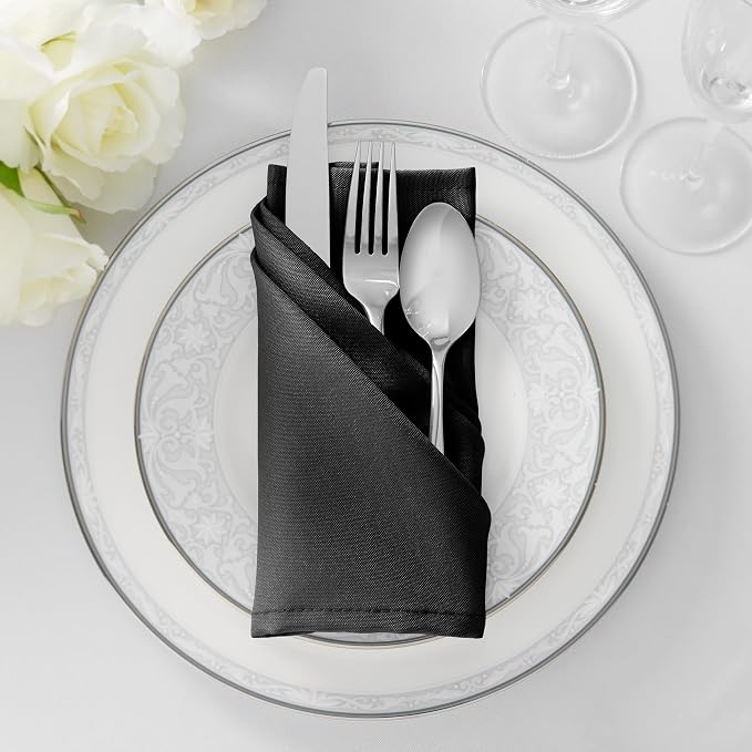 Lann's Linens Set of 12 Cloth Dinner Napkins, 17-inch Polyester Napkins, Washable and Reusable Fabric for Weddings, Hotels, Restaurants - Black - Image 4