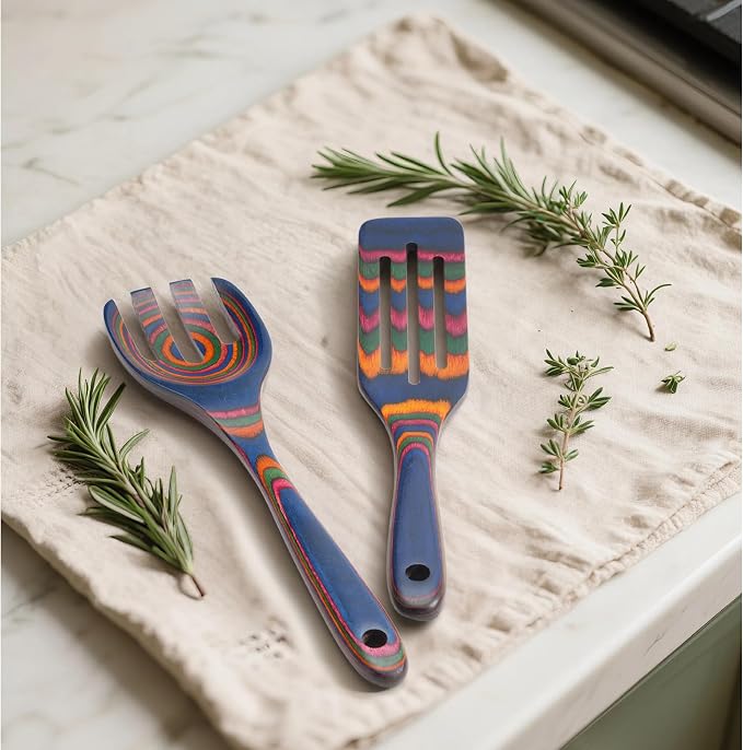 6-Piece Pakkawood Kitchen Utensils | Heat Resistant Wood Kitchen Utensils | Pakkawood Kitchen Cooking Utensil Set | Wooden Spoons for Cooking | Non-Sitck Cooking Spoons | Sapphire - Image 8