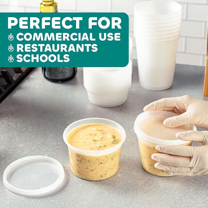 16 oz Deli Containers with Lids – 180 Sets (180 Containers + 180 Lids) – Leakproof, Stackable, Microwave & Freezer Safe – Bulk Food Storage for Restaurant, Deli, Catering, Soup & Meal Prep - Image 3