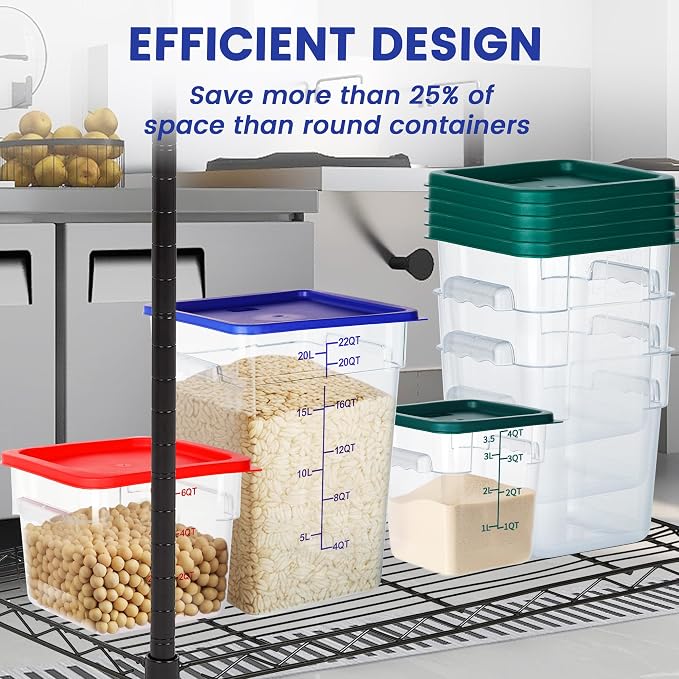 BIEAMA 4 Pack 18 Qt Square Food Storage Containers with Lids, NSF, Clear | Commercial polycarbonate containers with scale markings and handles; stackable for prep, brining, fermentation & bulk storage - Image 6
