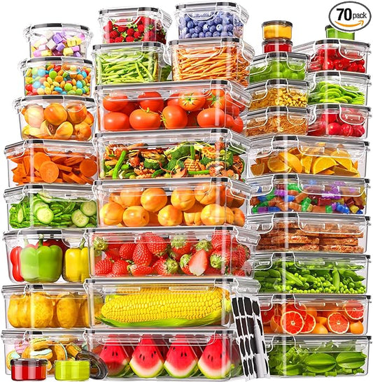 KEMETHY 70 PCS Food Storage Containers with Lids Airtight, Total 856oz, BPA-free, Food-grade, Eco-friendly Material, Leak Proof Plastic Containers, Microwave/Dishwasher Safe by KEMETHYFocusesonCreatingEfficientStorageProductswithQualityMaterials