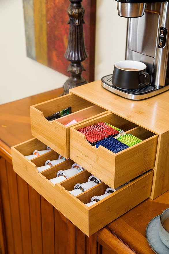 BAMBOO LAND- Extra Large Bamboo K Cup Holder for Counter, 2-Tier K-Cup Organizer Drawer - Image 4