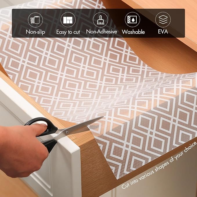 Cooyes Shelf and Drawer Liner for Kitchen Cabinets – Non-Adhesive, Waterproof, Non-Slip Cabinet Liners for Scratch Protection, Desk, Refrigerator, Shelves, Drawers with Modern Pattern - Image 5
