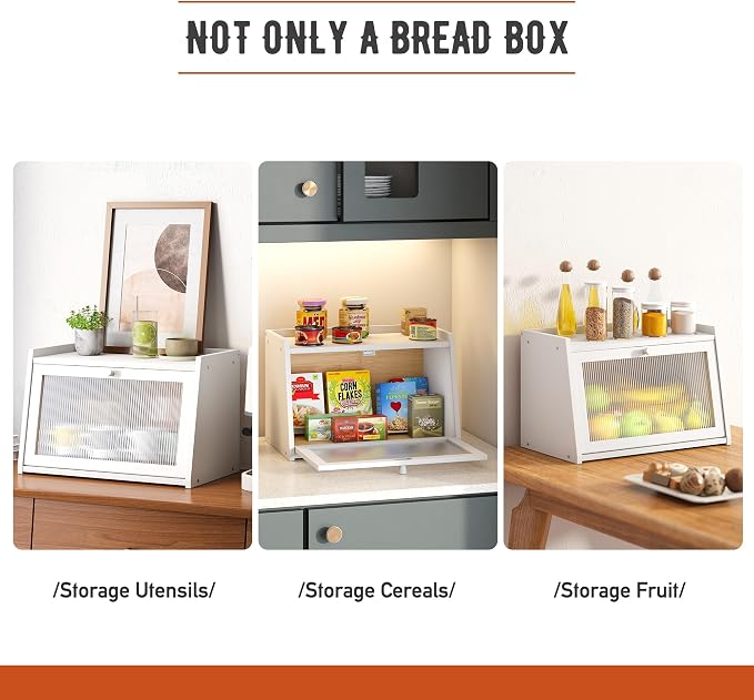 GHWIE Large Bread Box, Easy Access & Cleaning - Bamboo Bread Box for Kitchen Countertop with Acrylic Door (White, Medium) - Image 6