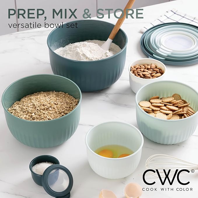 COOK WITH COLOR Prep Bowls with Lids- Wide and Deep Nesting Plastic Small Mixing Bowl Set with Lids, 12 Piece Set - Deep Bowls, Teal - Image 2