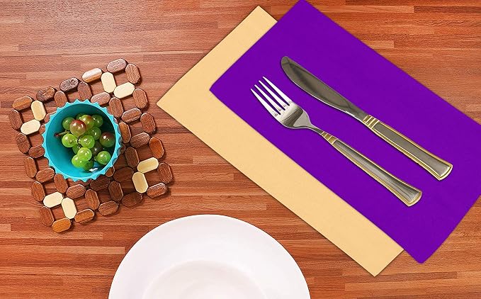 Ruvanti Cloth Napkins Set of 12, 18x18 Napkins Cloth Washable, Soft, Durable, Absorbent, Cotton Blend. Table Dinner Napkins Cloth for Hotel, Lunch, Restaurant, Wedding Parties - Purple & Ivory Gold - Image 5