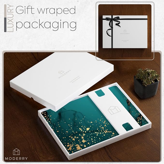 Set of 4 Heat Resistant Cork Placemats for Dining Table with Free Set of 4 Matching Drink Coasters Deep Green and Gold Design 16 x 12 Inches Cork Backed Hard Placemats (Green Serenity) - Image 6