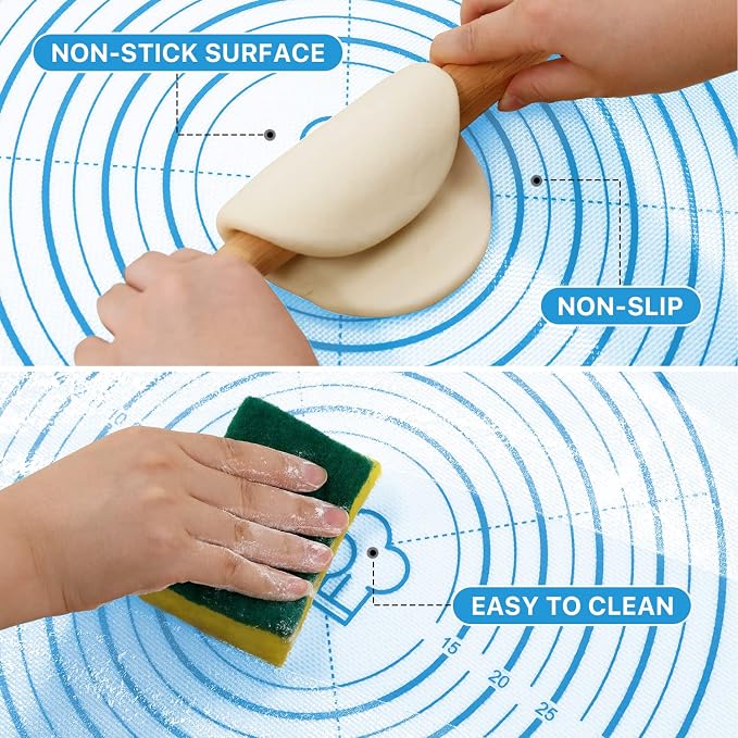 DANIA & DEAN 36"x24" Large Durable Silicone Baking Mat for Pastry and Bread | Non-Slip & Non-Stick Mat with Measurements, for Pizza, Pie Crust, Dough Rolling, Pasta & Sourdough, Reusable Counter Sheet - Image 4
