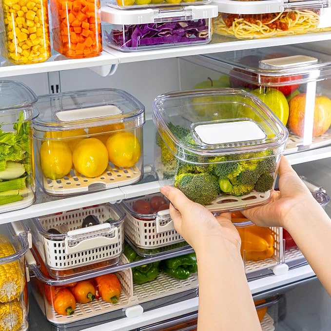 Felli Duo Fresh Veggie Keeper for Fridge with Vent & Drain Trays, LARGE Fruit Vegetable Storage Container for LONG Produce Veggie, Cabbage Celery Lettuce Asparagus Zucchini Saver for Refrigerator - Image 9