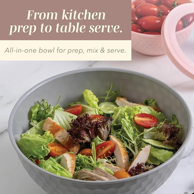 COOK WITH COLOR Mixing Bowls with Lids - 12 Piece Plastic Nesting Bowls Set includes 6 Prep Bowls and 6 Lids, Microwave Safe Mixing Bowl Set, Grey/Pink Diamond - Image 9