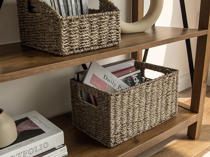 StorageWorks Set of 4 Storage Baskets, Rectangular Wicker Baskets with Built-in Handles - Image 4