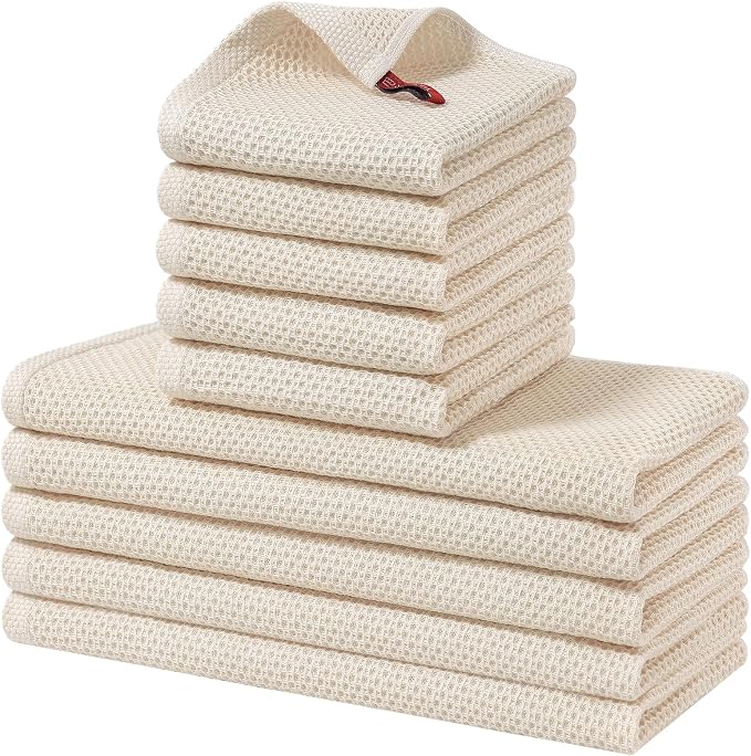 Homaxy 10 Pack 100% Cotton Kitchen Towels and Dishcloths Set, Beige | 12 x 12 Inches and 13 x 28 Inches Kitchen Towels Set, Ultra Soft Absorbent Dish Cloths for Washing Dishes by Homaxy