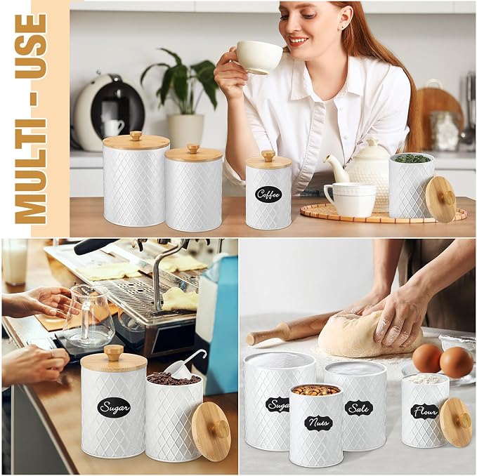 Teenyyou Metal Kitchen Canisters Set with Bamboo Lids and Spoon Airtight High Capacity Coffee Tea Sugar Flour Jars with DIY Labels Farmhouse Extra Large Storage Containers for Kitchen(4 Set,4 Sizes) - Image 5