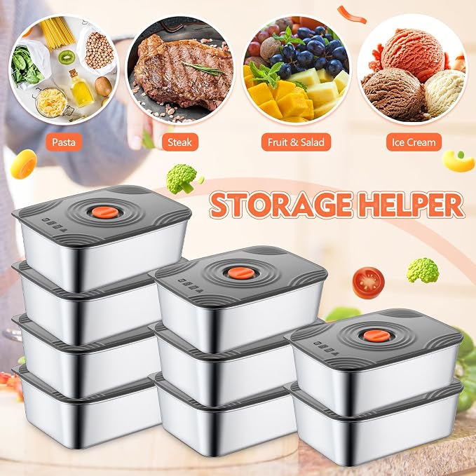 Layhit 16 Sets 34oz Stainless Steel Food Storage Containers with Lids Large Reusable Stackable Metal Container Outdoor Rectangle Fruit Lunch Box for Picnic Travel Dishwasher and Freezer Safe - Image 5